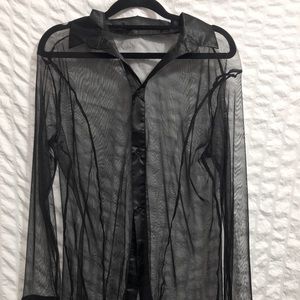 Button Down Long Sleeve Mesh Dress Shirt